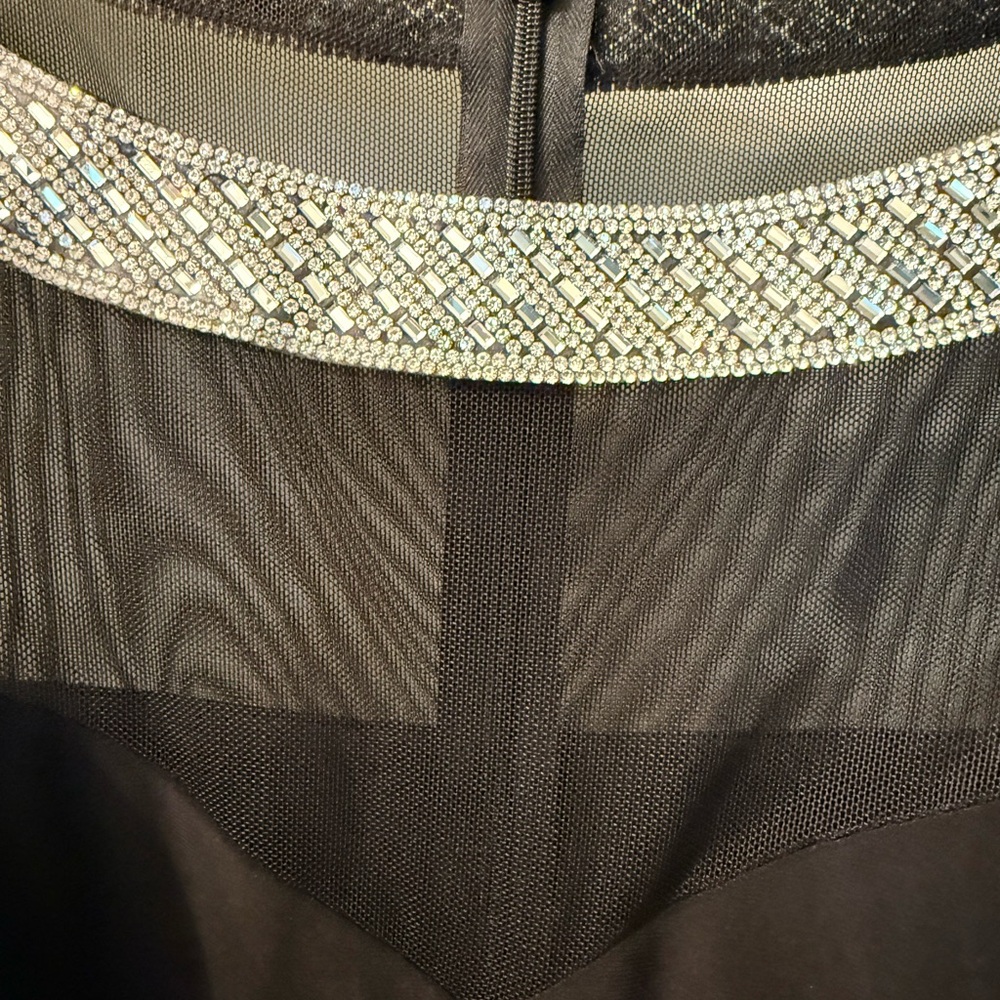 Alex Evenings Black Side Ruched Long Dress 18W with Embellished Silver Neckline - Picture 3 of 10